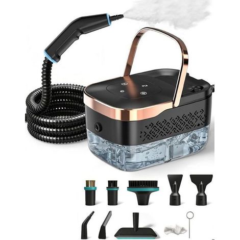 Pulitore a vapore, 2500 W, pulitore a vapore manuale multiuso con 6 velocità regolabili e 8 tipi di ugelli, 1250 ml, portatile ad alta efficienza. (1/5)