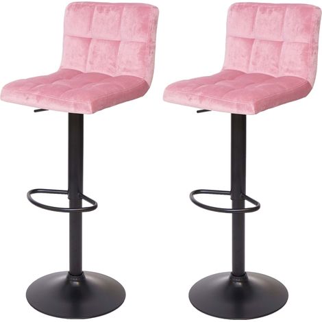 2er-Set Barhocker HHG-232, Tresenhocker Barstuhl, höhenverstellbar Samt rosa, Fuß schwarz