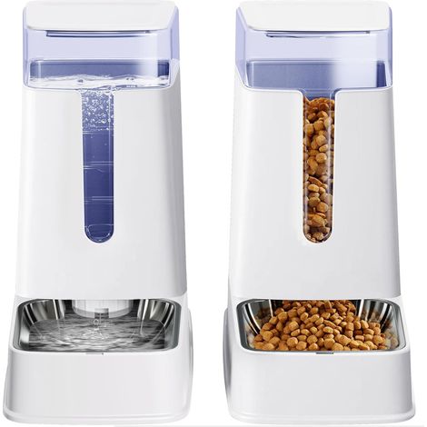Set distributeur nourriture/eau gravité 3,8 L 2, bols inox, pour chats/chien (1/5)