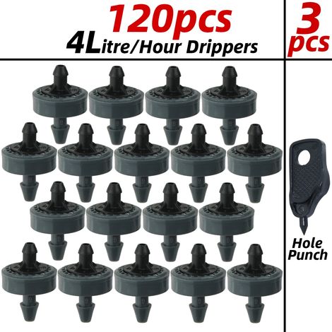 (Goutteur 4 L - 120 pièces) Goutteur d'irrigation goutte à goutte automatique 1/4'' pour jardin, débit constant et économie d'eau, buse compte-gouttes pour serre et bonsaï (1/4)