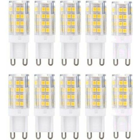 Lot de 10 ampoules LED G9, blanc chaud 3000 K 5 W équivalent à des ampoules halogènes 40 W 420 lumens non dimmables. (1/4)