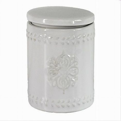 TRADE SHOP - Contenitore Tondo Porta Cotton Fioc Bianco Decorato Organizer Arredo Bagno 10342 -