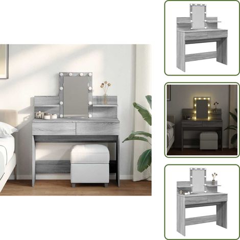 Kosmetik - vidaXL Schminktisch mit LED-Beleuchtung Grau Sonoma 100x40x130 cm - Schubladen (1/5)