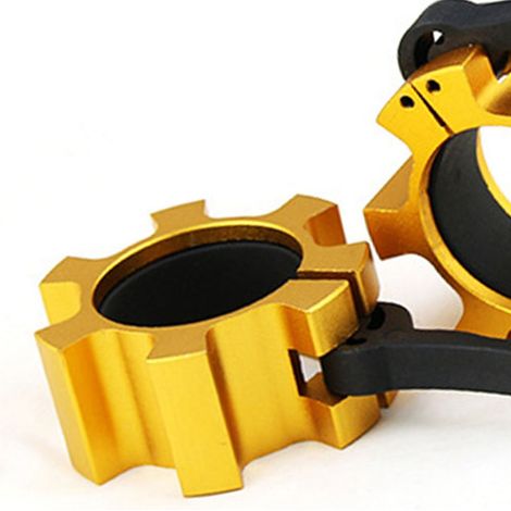 Lot de 2 colliers de serrage pour haltères de 50 mm, en alliage d'aluminium, à dégagement rapide, couleur or, pour musculation et fitness. (1/5)