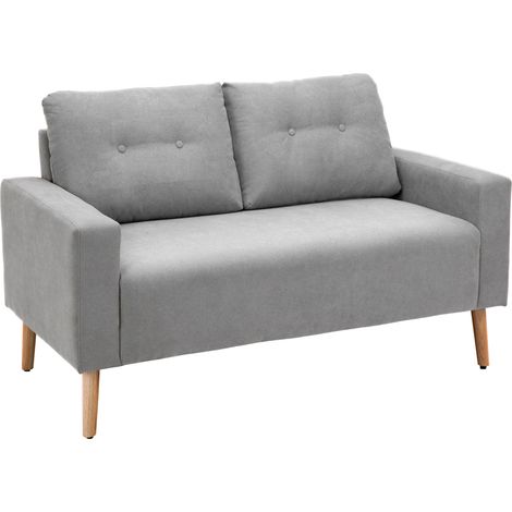 HOMCOM sofá de 2 plazas sillón moderno tapizado en poliéster con 2 cojines reposabrazos patas de madera de caucho para dormitorio oficina 145x76x88 cm (1/5)