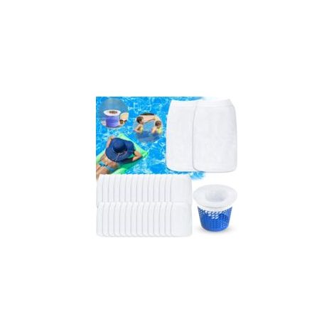 Confezione da 30 calze per skimmer da piscina, calze filtranti per piscina, prefiltri riutilizzabili e super elastici per cestello skimmer da piscina (bianche)