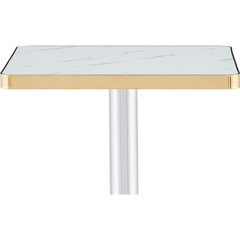 Table à manger carrée avec plateau effet marbre et structure métallique dorée (1/5)