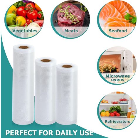 Rouleau Sous Vide Alimentaire 3x (15/20/28cm x 500cm) Sac Sous Vide Sans BPA Compatible Tous Machines Mise Sous Vide Film Emballage Alimentaire Résistant Chaud/Froid Réutilisable (1/4)