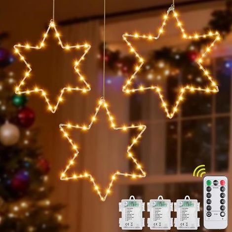 3er-Set Weihnachtslichter für Fenster – Sternförmige LED-Weihnachtsdekoration – Dekorative Weihnachtsbeleuchtung für Fenster oder Türen – Weihnachtsdekoration für drinnen und draußen – Für Partys (1/5)