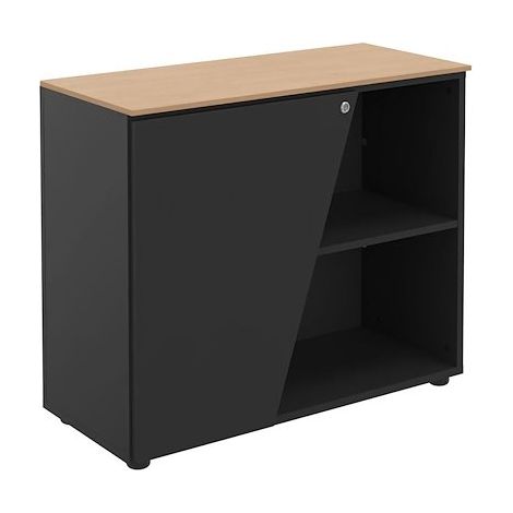 Armoire basse Isis H 76 x L 90 cm top chêne porte à gauche - Portes carbone - Maxiburo