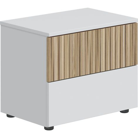 Home Heavenly® - Mesita de noche EDITH compacta con 2 cajones para espacios reducidos, 50x34x42 cm. Color: Blanco-Roble (1/5)