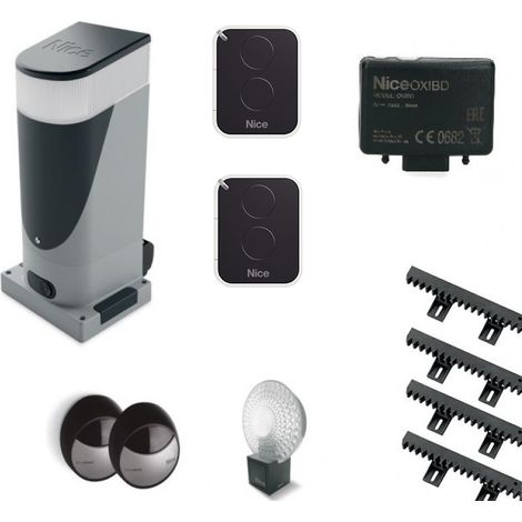 Nice – Kit de motorisation de portail coulissant – Moteur 24V pour portails jusqu'à 400 kg et 6 m – Détection d'obstacles – Éclairage LED intégré
