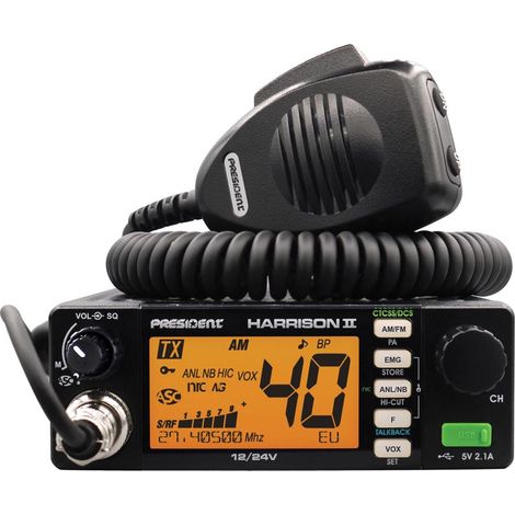 President  Harrison II ASC, CB-Funkgerät 12V 24V, AM/FM Kommunikation, Farbdisplay, ASC-Rauschsperre, Rauschfilter, Scan-Skip-Funktion, USB, kompaktes CB-Radio für Auto und Lkw