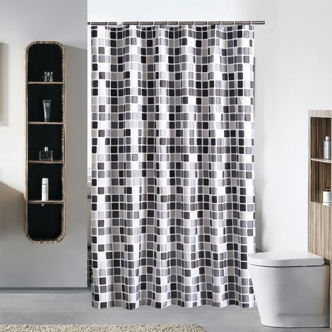Rideau de douche imperméable 1 pièce, imprimé géométrique, motif mosaïque, tissu polyester, accessoires de salle de bain (1/2)
