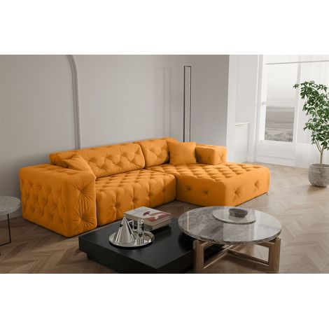 Ecksofa Designersofa CHANTAL in Stoff Opera Velvet Gelb Ottomane Rechts (1/5)