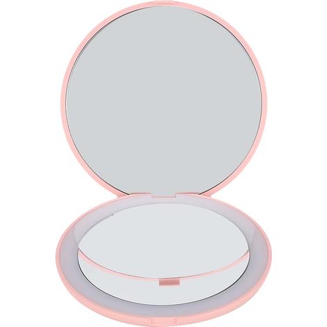 Miroir de maquillage LED rond, pliable et portable, grossissement x10, rose (1/5)
