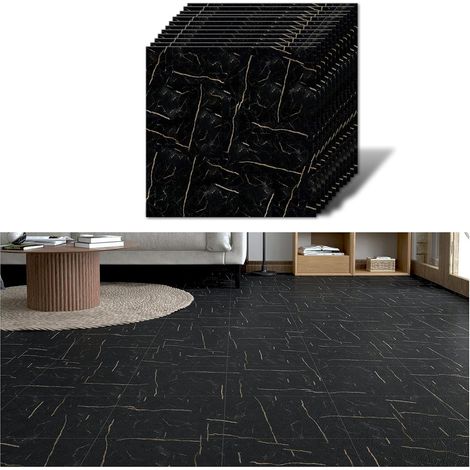 Dalle Adhesive Sol Marbre Noir Carrelage Adhesif Sol Salle de Bain Carreaux Adhesif Cuisine Imperméable Dalle PVC Garage Stickers Carrelage Salon 1.5mm 30 cm × 30 cm 12 Pièces (1/5)
