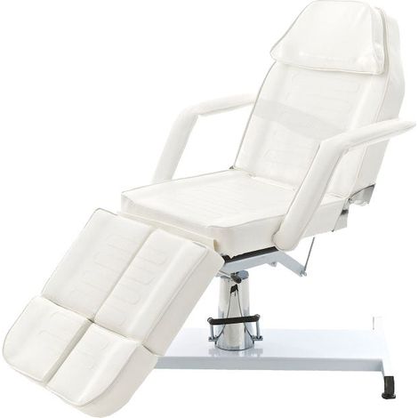 Lettino girevole idraulico per trattamenti estetici e pedicure con poggiapiedi diviso similpelle bianca 100008214