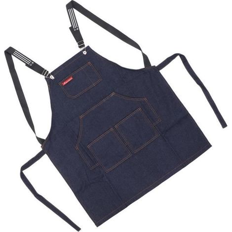 tablier de coiffeur Tablier de travail d\'art d\'ongle de toile de denim Tablier de salon de coiffure lavable réglable pour hommes et (1/4)