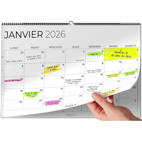 Calendrier Mural 2026 A4 – Planificateur Annuel Mensuel Juillet 2025 à Décembre 2026 – Parfait pour Maison Bureau École et Famille – Vue Mensuelle Calendrier Organisation Travail Vacances (1/5)