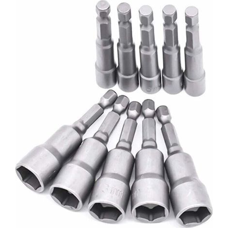 10 Pièces Douille Visseuse 6-19mm - Adaptateur Embout, Hexagonal Pour Tournevis à Écrou de pour Perceuse à Main, Tournevis Électrique, Clé à Douille (Acier au chrome vanadium) (1/4)