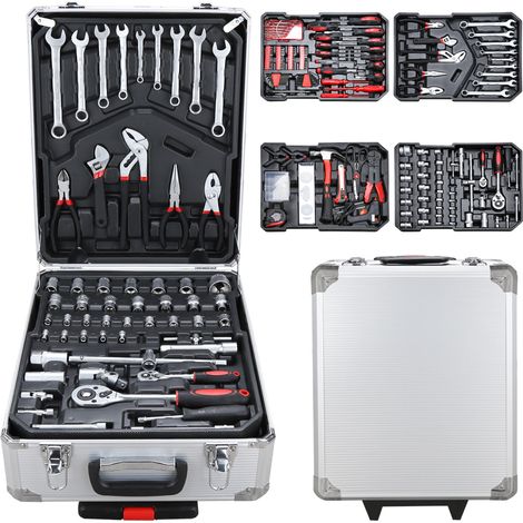 SWANEW Valigia portautensili 1031 pezzi cassetta degli attrezzi in alluminio cassetta degli attrezzi piena set borsa degli attrezzi con serratura trolley portautensili 4 livelli trolley...