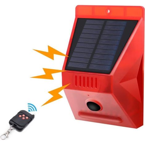 Sirena a energia solare con rilevatore di movimento, allarme solare a LED impermeabile Achort IP65 con telecomando, livello sonoro 129 dB, sirena impermeabile per casa, fattoria, villa - Crezuo