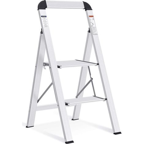 Aluminium Trittleiter 2 Stufen klappbar mit Handlauf, bis 150 kg belastbar (1/5)