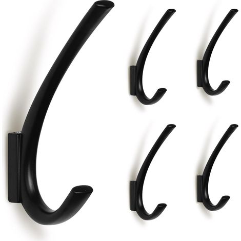 Lntyq Set mit 5 mattschwarzen Wandhaken aus Zinklegierung für Garderobe, Wohnzimmer, Schlafzimmer, Badezimmer, als Schlüsselhalter oder originelle Garderobenleiste