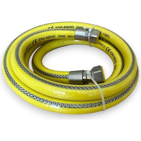 Tubo gas flessibile acciaio inox con guaina attacco ff 1/2 per collegamento apparecchi a gas naturale e gpl - 300 cm