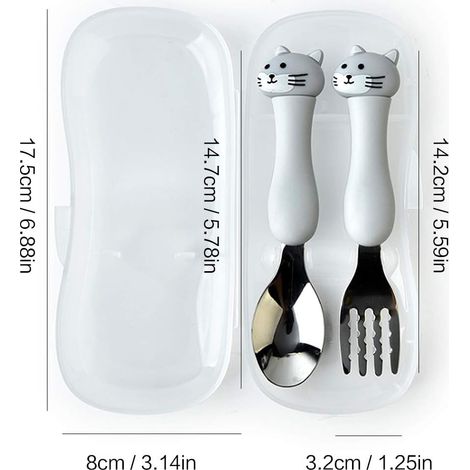 Set de couverts en acier inoxydable pour enfants, avec fourchette et cuillère, avec animaux de dessins animés et boîte (style 1) (1/4)