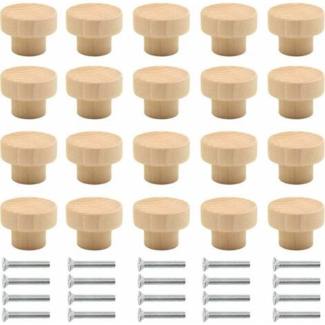 Lot de 20 boutons de meubles en bois, boutons d'armoire, boutons de tiroir, boutons en bois, poignées en bois, poignées de meubles, poignées d'armoire pour armoires, tiroirs, commodes, meubles, (1/5)