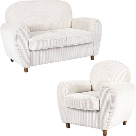 GANDY - Ensemble Fauteuil et Canapé Club 2 Places Tissu Velours Côtelé Beige