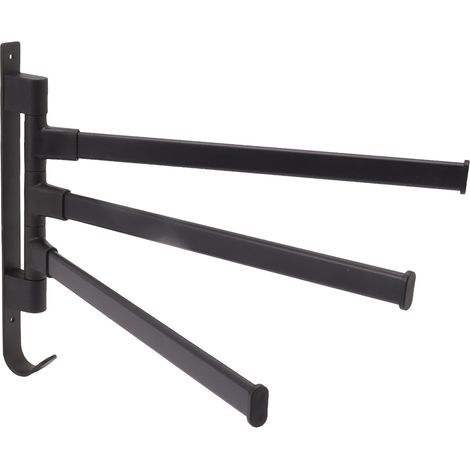 Porte-serviettes pivotant noir avec perforation, fixation murale, support d'angle, 3 bras (1/5)
