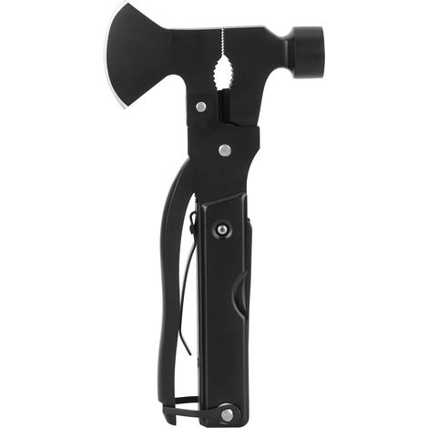 Marteau Multifonction 15 en 1 pour Camping et Survie avec Tournevis, Pince et Ouvre-Bouteille (Noir)