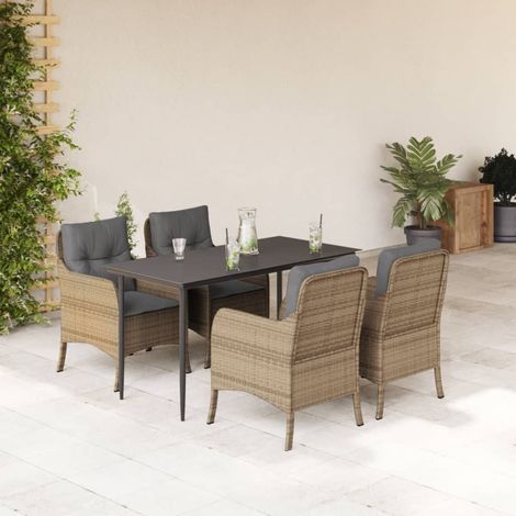 Set comedor de jardín 5 pzas con cojines ratán sintético beige vidaXL (1/5)