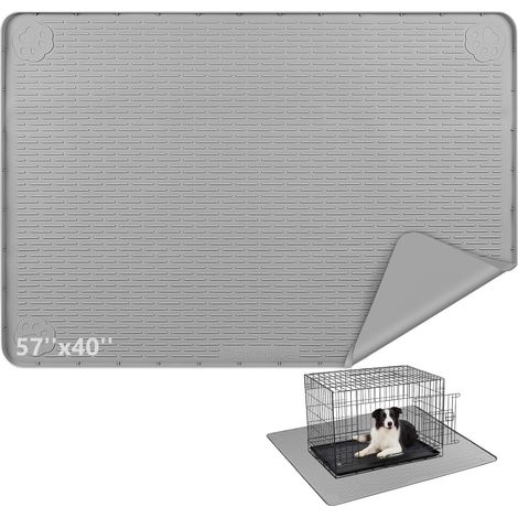 Tapis de parc en silicone pour chien avec bord surélevé, lavable, imperméable, anti-fuite, protège le sol (gris clair, 145 x 101 cm) (1/5)
