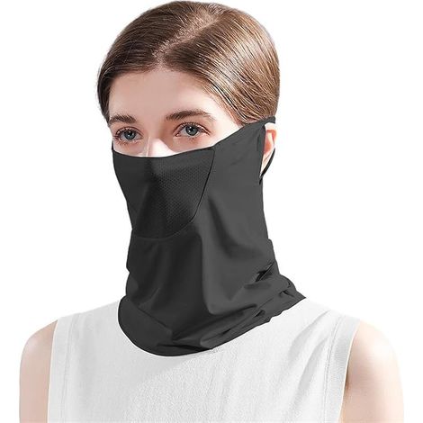 Sciarpa da moto in seta ghiaccio, unisex, adatta per la protezione solare all'aperto, scaldacollo estivo con orecchini (nera) (1/4)