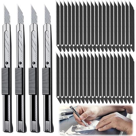 Cuttermesser 4er Set 9 mm mit 40 Abbrechklingen SK5 (1/5)