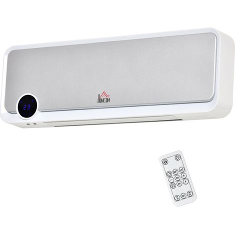 Radiateur mural soufflant oscillant 2000 W - chauffage céramique PTC - 3 niveaux de puissance - télécommande incluse blanc argenté (1/5)