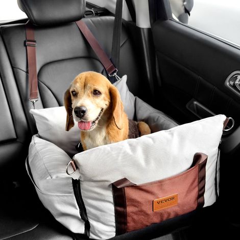 VEVOR Asiento de Coche para Perros 11 kg Asiento Elevado Impermeable para Mascotas Asas Laterales Bolsillo de Almacenamiento Correa de Seguridad con Clip Acolchado de Algodón PP para Coche, Gris (1/5)