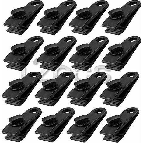 Kit de 12 clips pour bâche. Clips robustes pour la fixation rapide d'auvents. tentes. bâches. caravanes et parasols de jardin. Noir (12 pièces). (1/4)