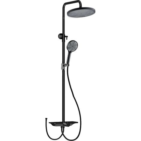 Sistema de ducha, columna de ducha ajustable, cabezal de ducha tipo lluvia, negro. (1/2)