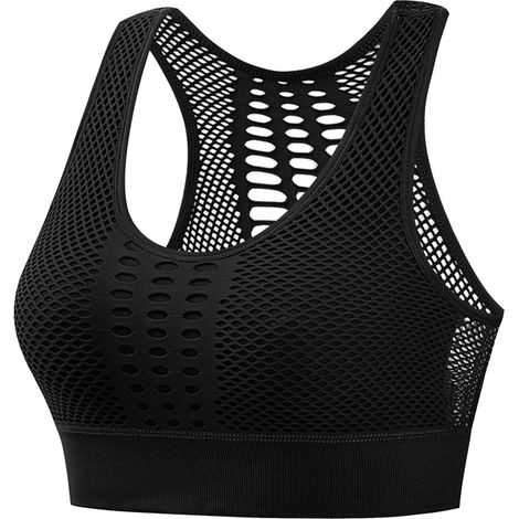 Soutien-gorge sport femme sans armature rembourré doux yoga extensible mesh respirant haut fitness running cyclisme noir Noir XL (1/5)