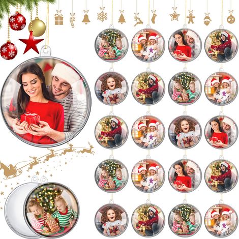 20 Pack Clear Fillable Christmas Balls Ornaments Clear Plastic Baubles with Hanging Eyelet Separable Christmas Tree Balls for Photo Crafts Birthday, 4 Sizes (1/5)