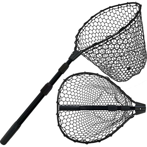 Épuisette télescopique en caoutchouc avec poignée, 162 cm/117 cm de long, en silicone, pour la pêche en kayak, en étang ou en mer. A (1/5)