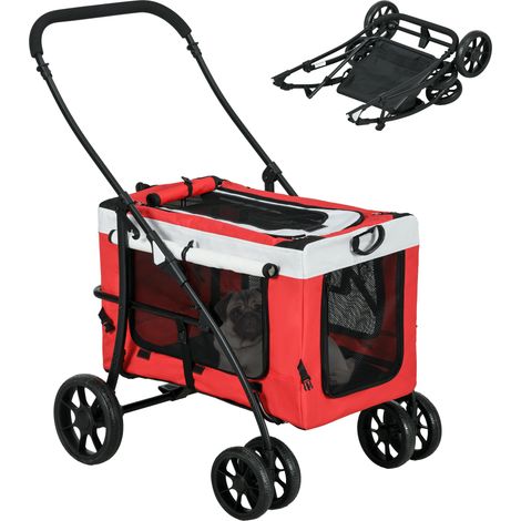 Poussette pliable animaux chien chat nacelle amovible bandoulières 4 roues 81 x 58 x 97, 5 cm rouge