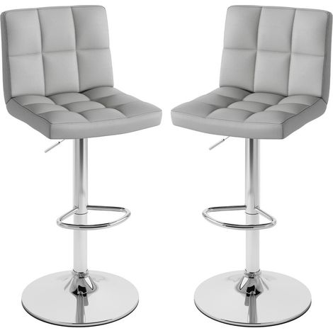 Design carré moderne, lot de 2 tabourets de bar pivotants réglables avec dossier et repose-pieds, gris (1/5)