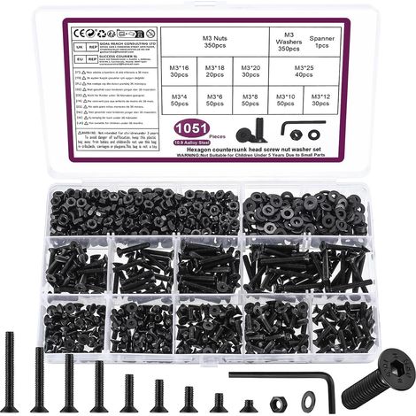 1051 Pcs Vis M3 et Écrous,Vis à Tête Fraisée Boulons et Écrous Set (1/5)
