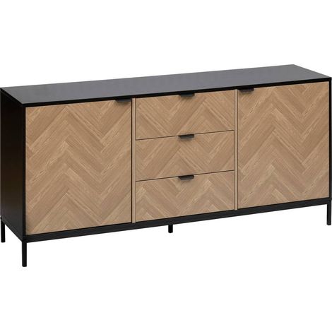 Aparador chevrons 2 puertas 3 cajones efecto pino natural 160x75cm - 5five (1/5)